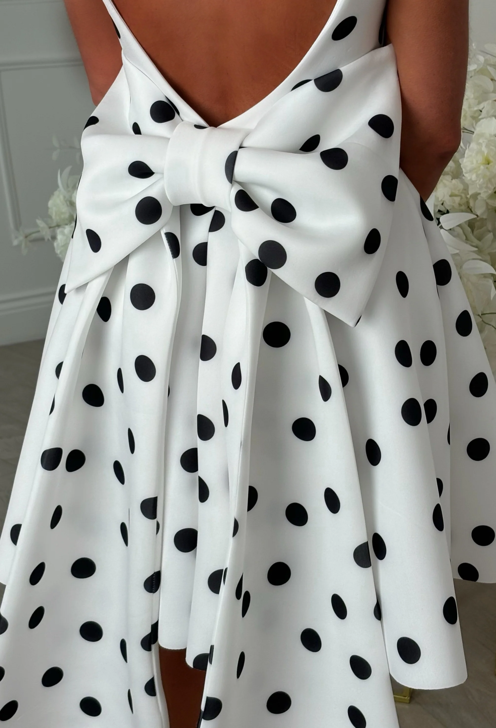Adore Me More Monochrome Polka Dot Bow Back Mini Dress - Image 4