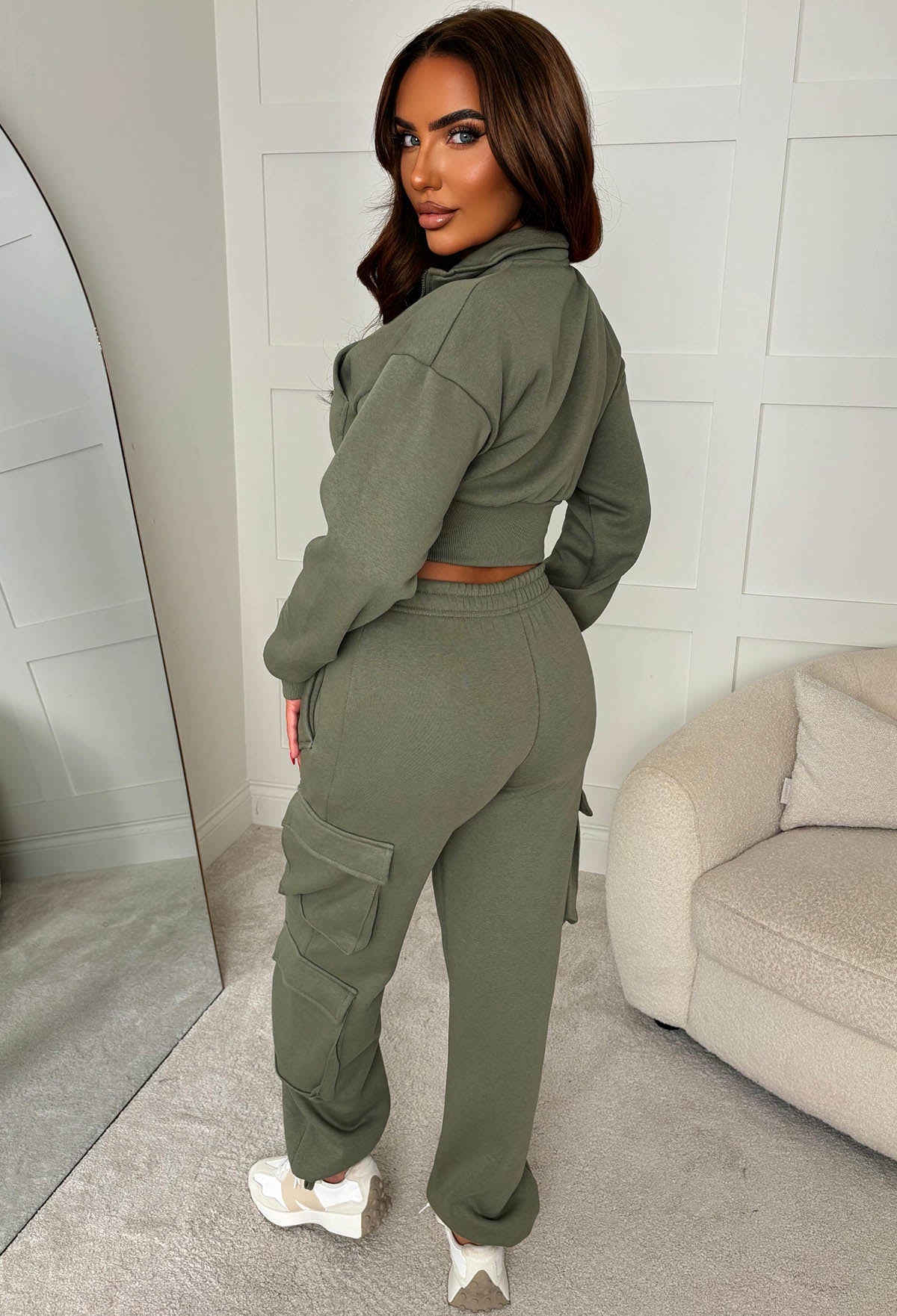 Airport Ready Khaki Zipped Jacket & Cargo Jogger Set - Image 2