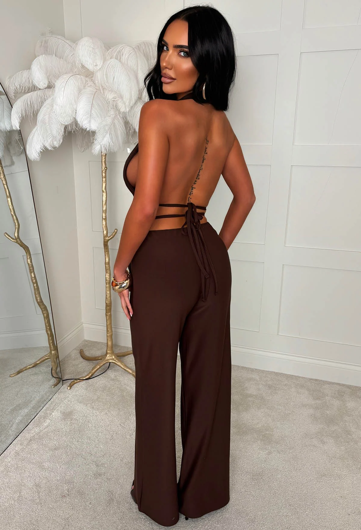 All Around Us Chocolate Brown Tie Back Trouser Co-ord Set - Image 3