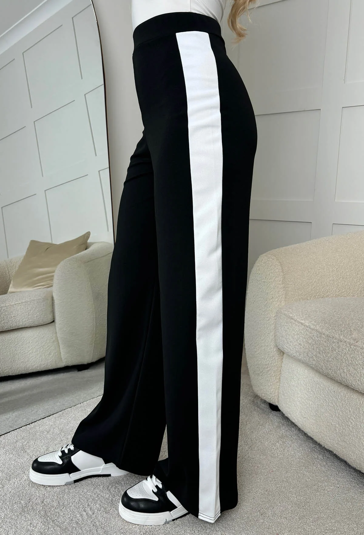 Always A Hero Black Wide Leg Side Stripe Stretch Trousers - Image 2