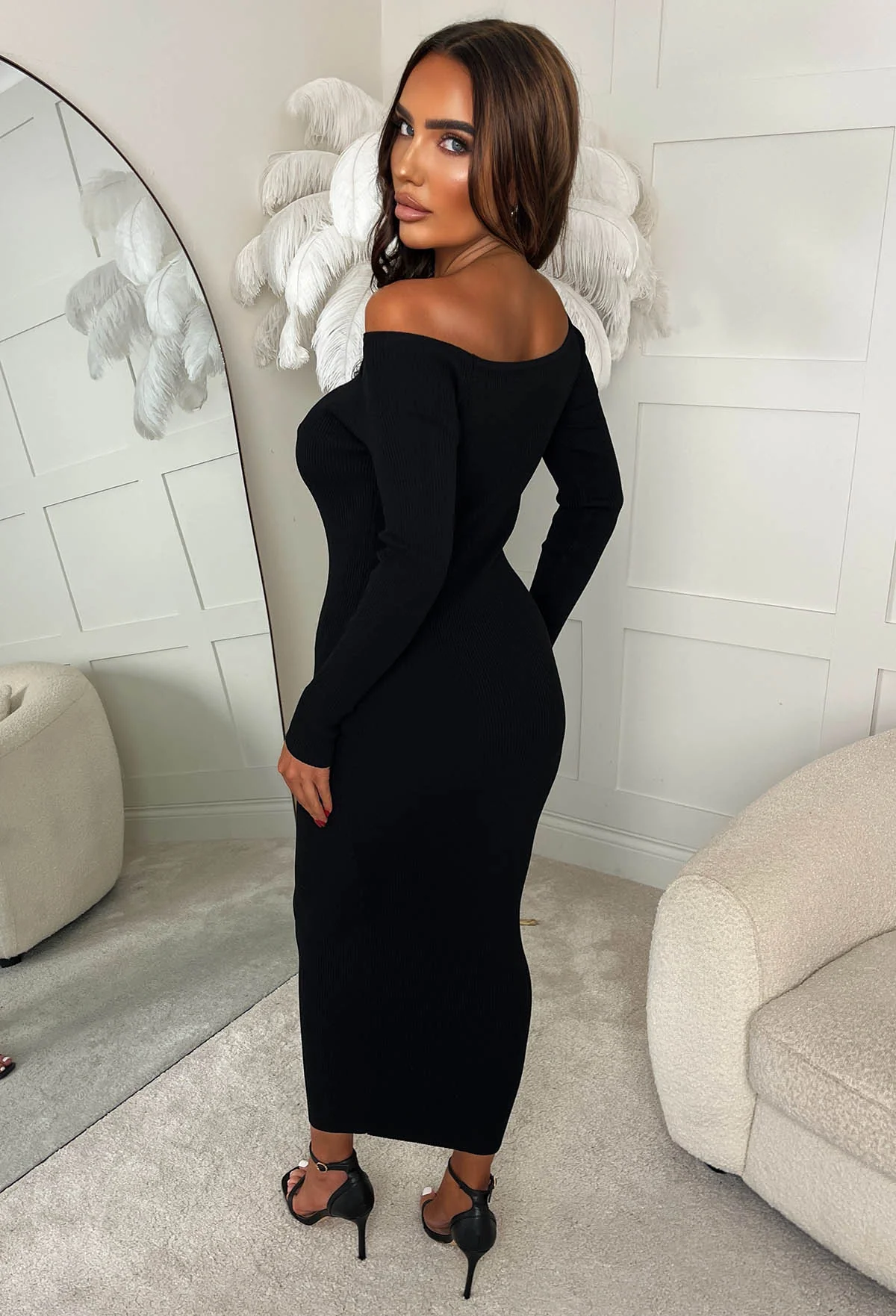 Always Alluring Black Long Sleeve Rib Cut Out Front Dress - Image 2
