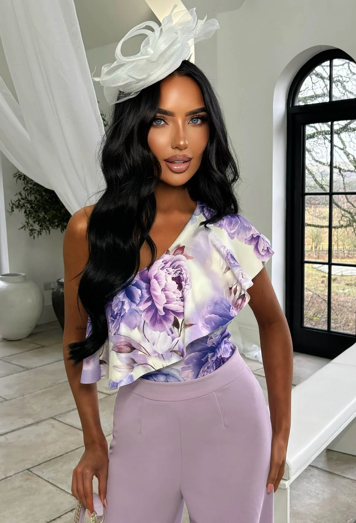 Always Frilled Lilac Asymmetric Ruffle Bodysuit
