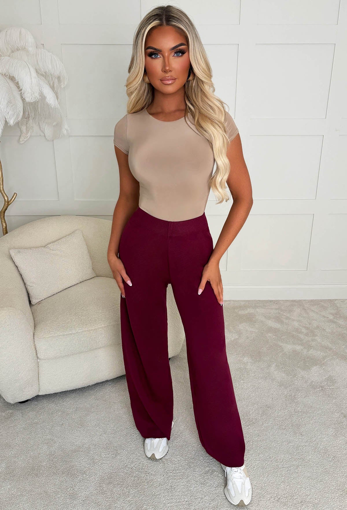 Anabella Burgundy Knitted Trousers - Image 4