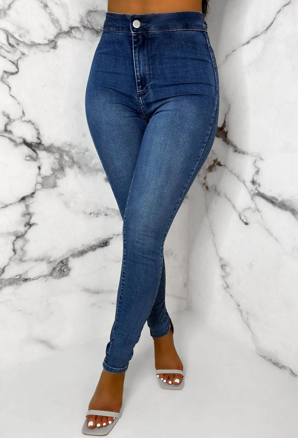 Authentic Chic Dark Blue Stretch Skinny Plain Front Jegging - Image 3