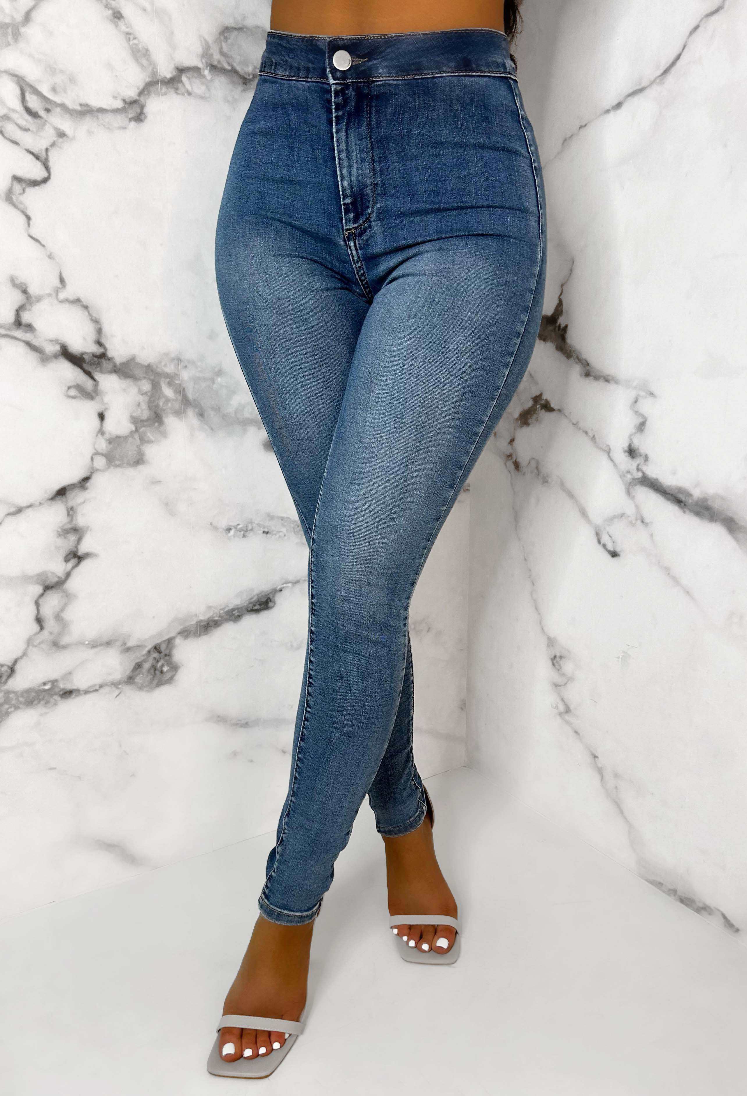 Authentic Chic Mid Blue Stretch Skinny Plain Front Jeggings - Image 4