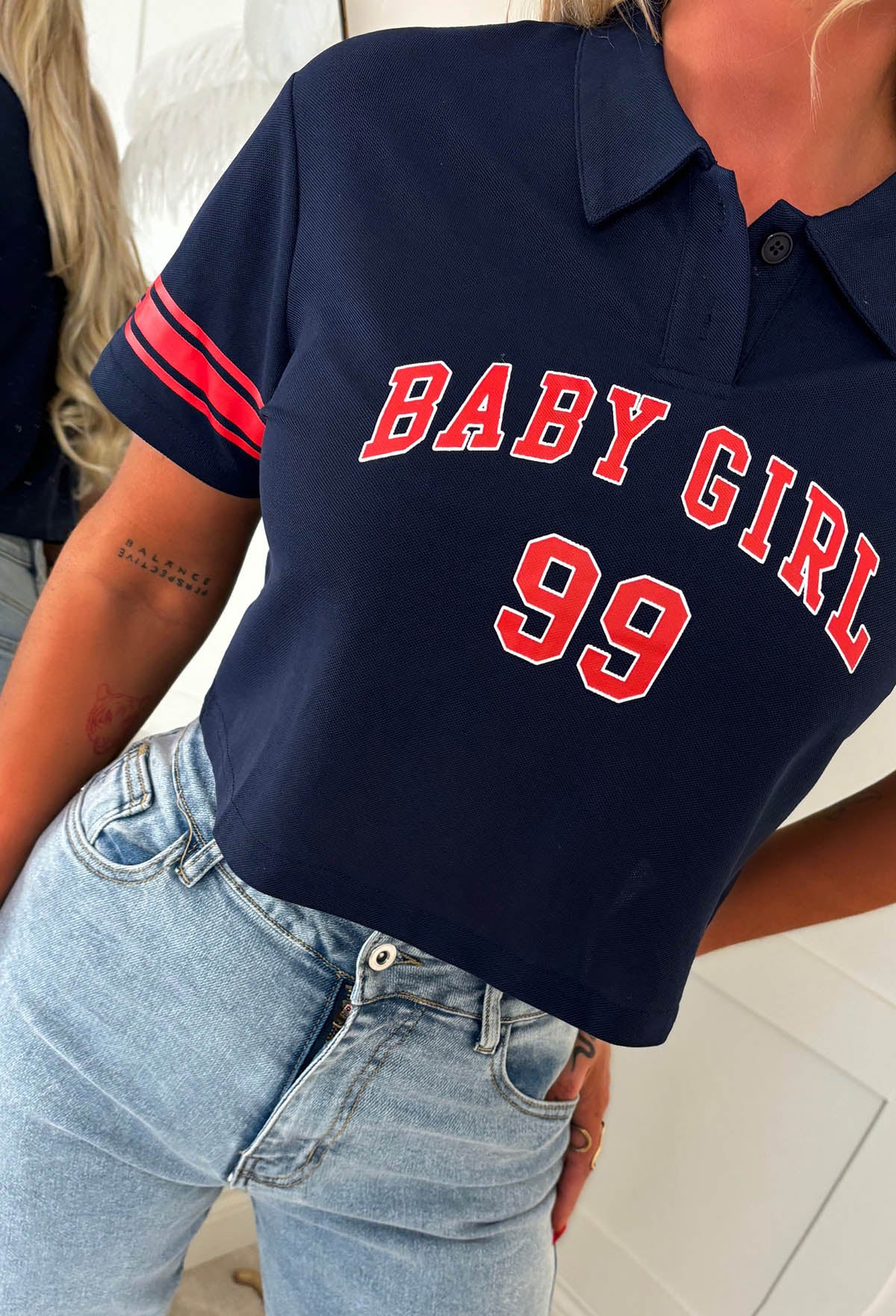 Baby Girl Navy Collar Short Sleeve T Shirt - Image 4