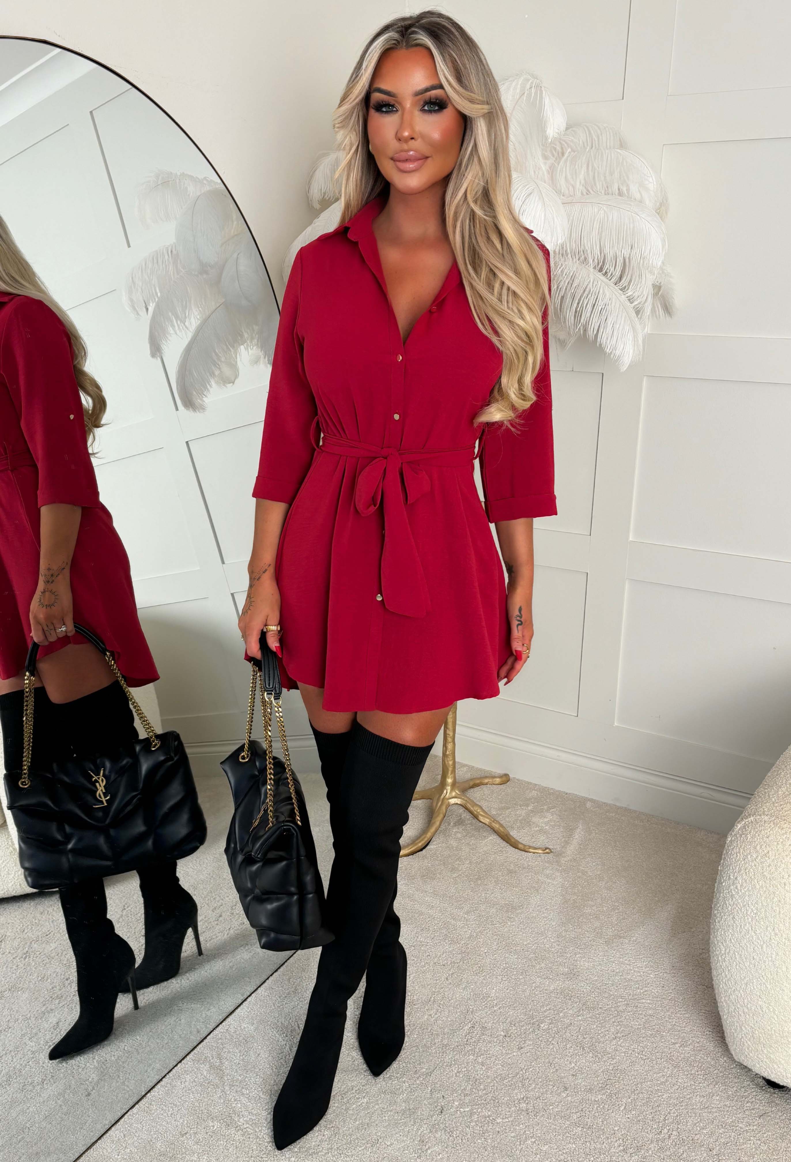 Baby Love Me Red Three Quarter Sleeve Shirt Dress - Image 3
