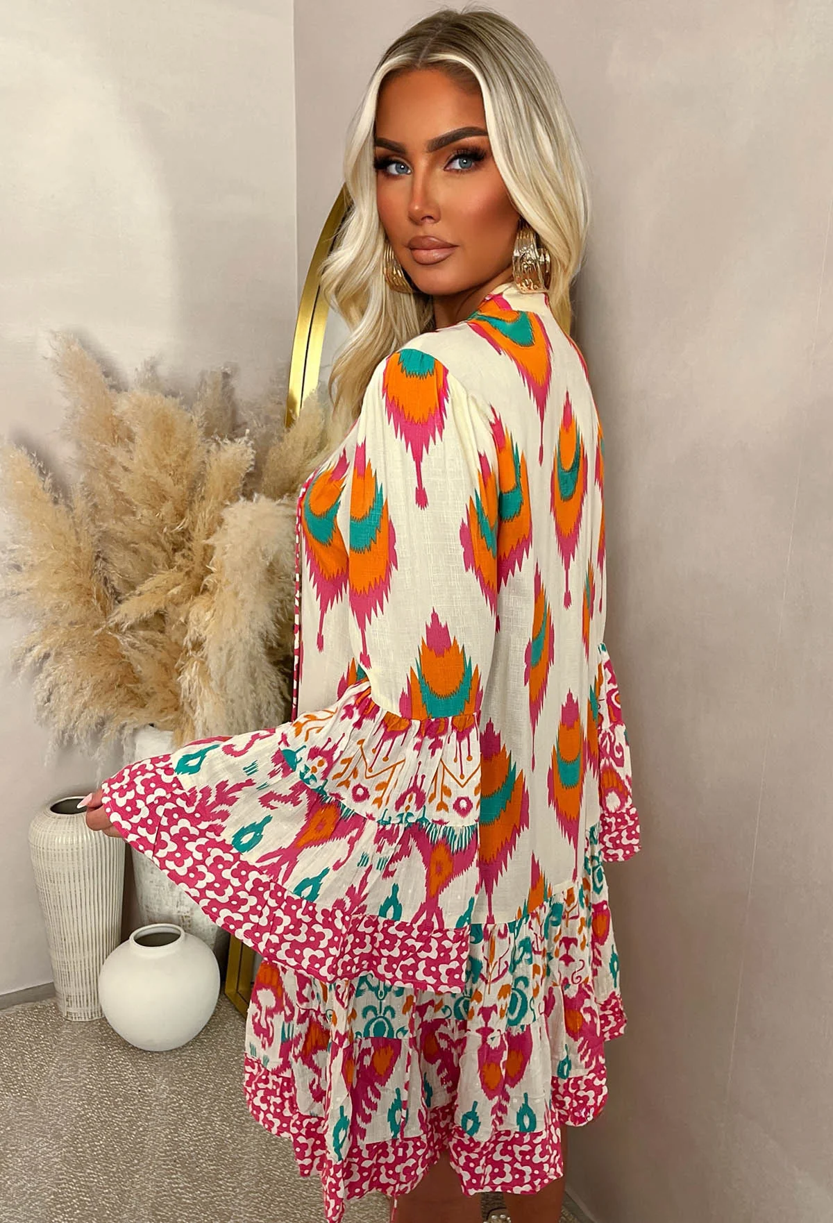 Bali Beauty Multi Shimmer Thread Tiered Printed Smock Dress - Image 3