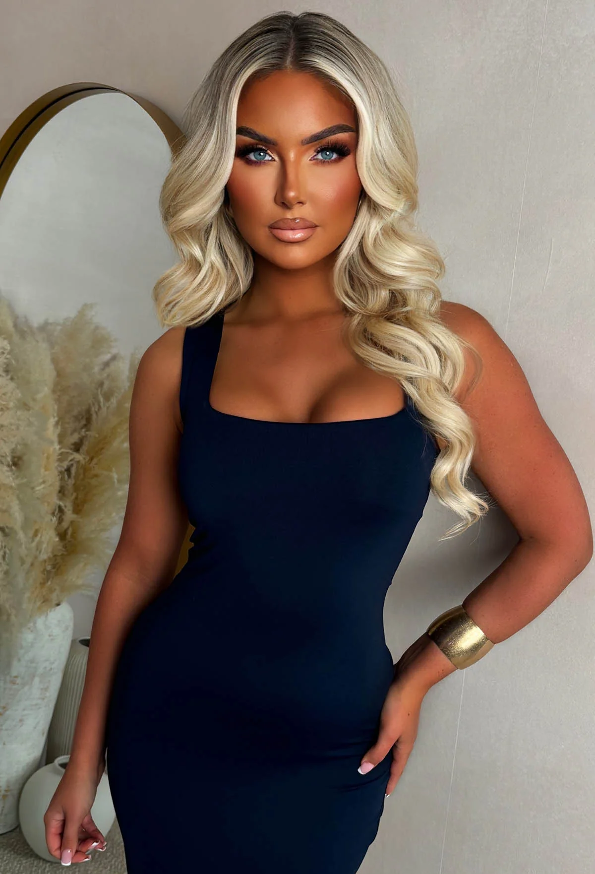 Basically Be Mine Navy Square Neck Bodycon Dress - Image 3