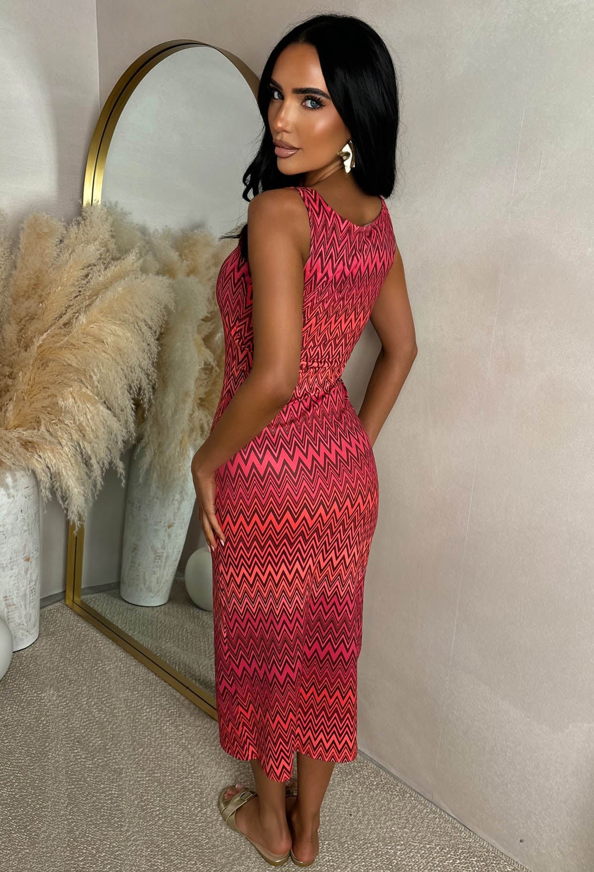 Basically Be There Pink Print Maxi Dress With Square Neckline - Image 4