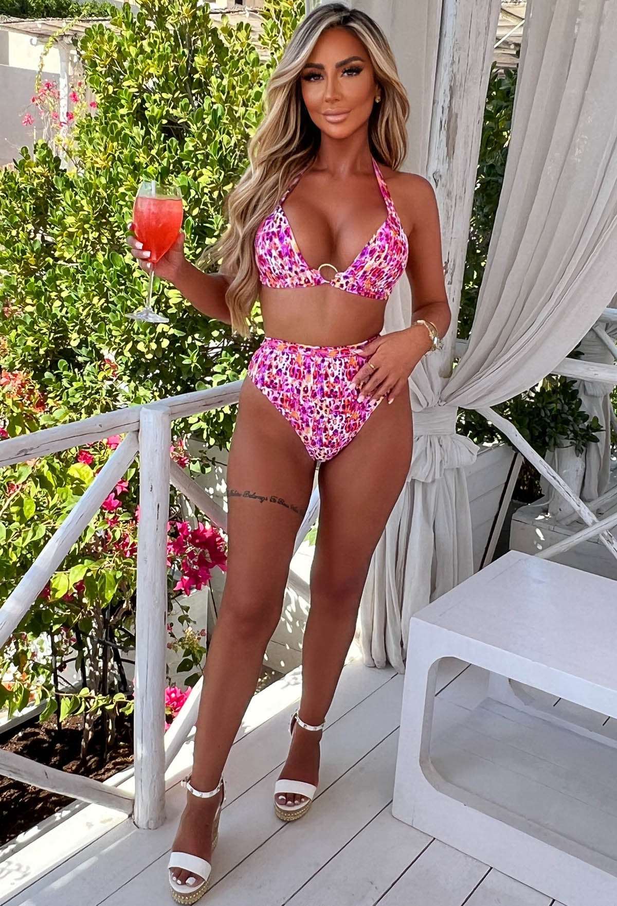 Beachy Allure Pink Printed Padded Cup Bikini With High Waist Brief - Image 2