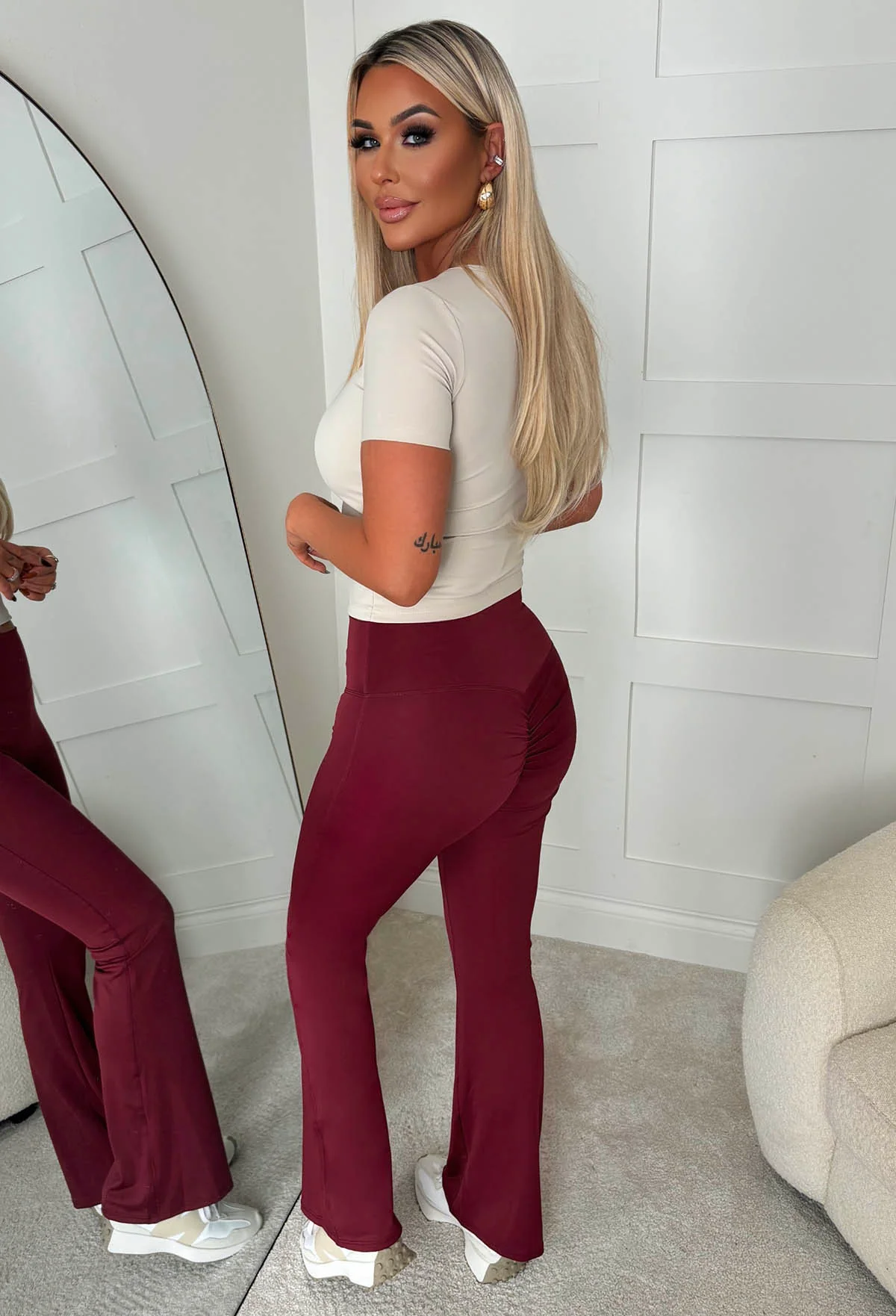 Better Shape Up Burgundy Ruched Flared Leggings - Image 5