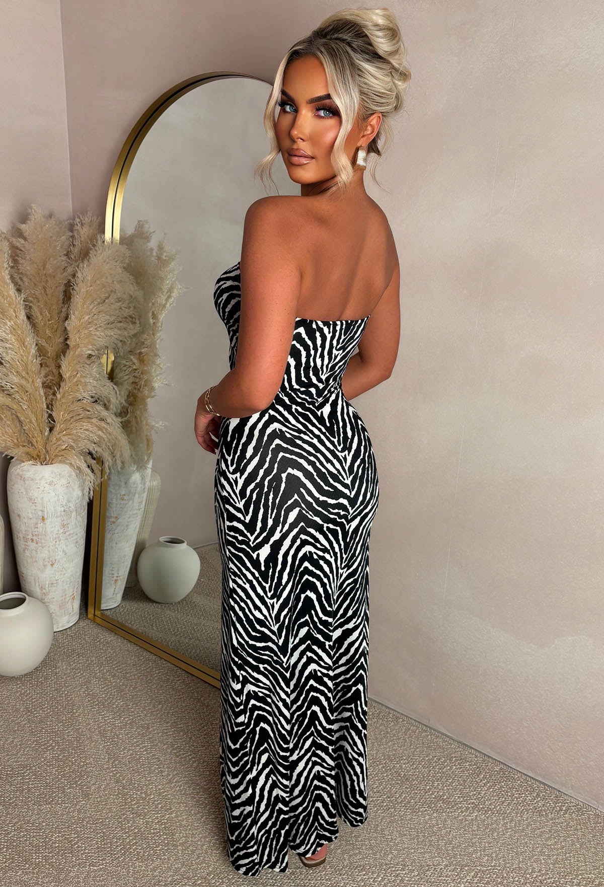 Beverly Babe Black Zebra Bandeau Maxi Dress - Image 2