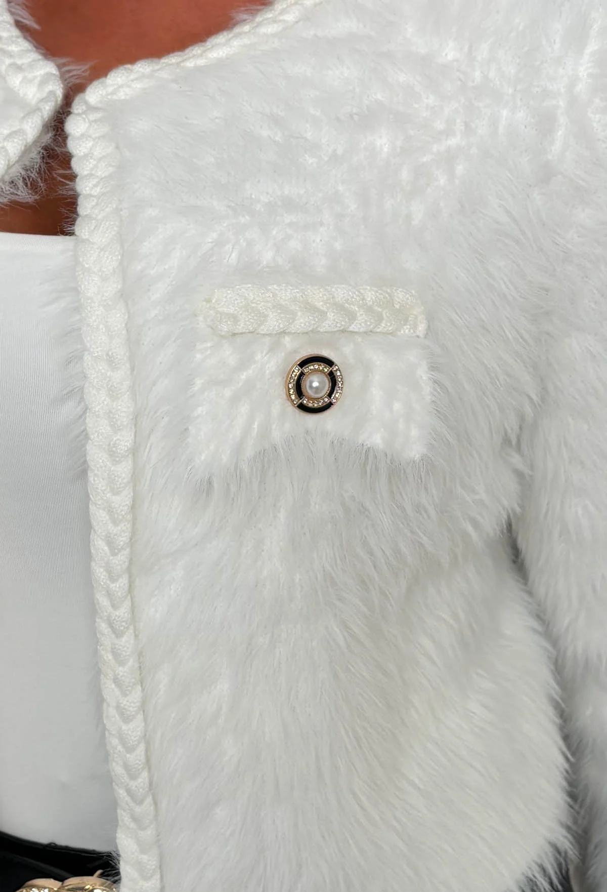 Blair Baby Cream Fluffy Knit Button Detail Cardigan - Image 3