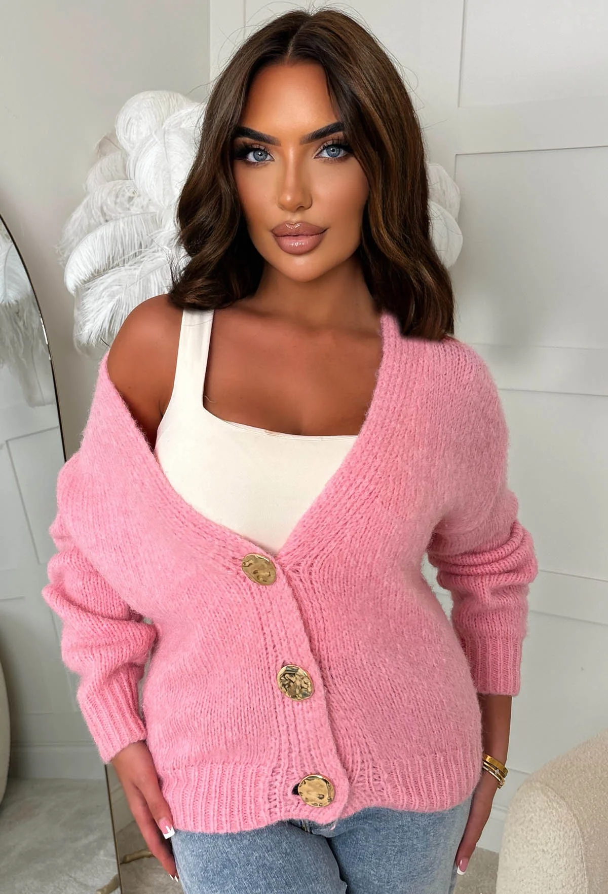 Blush Affair Pink Gold Button Cardigan - Image 3