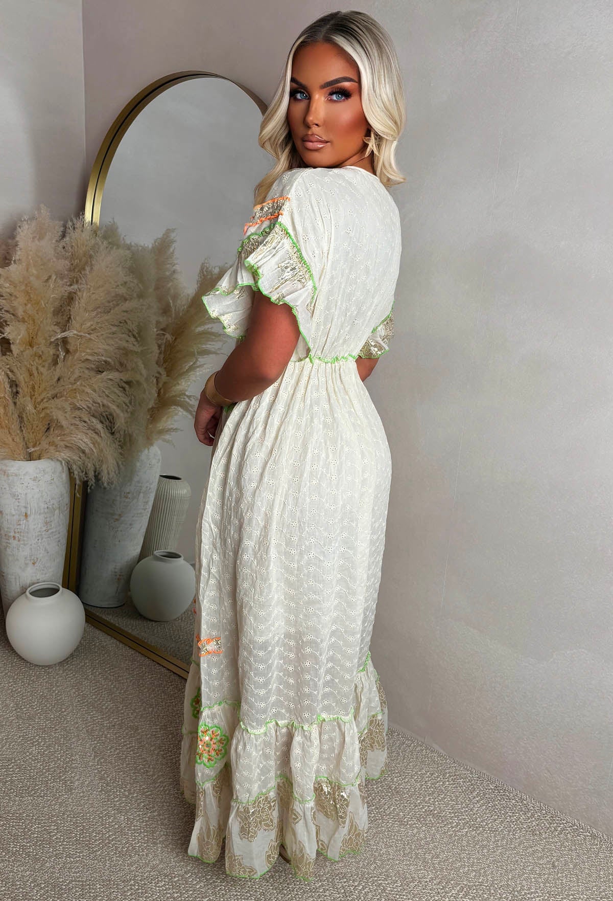 Boho Beautiful Orange Embroidered Boho Maxi Dress - Image 2