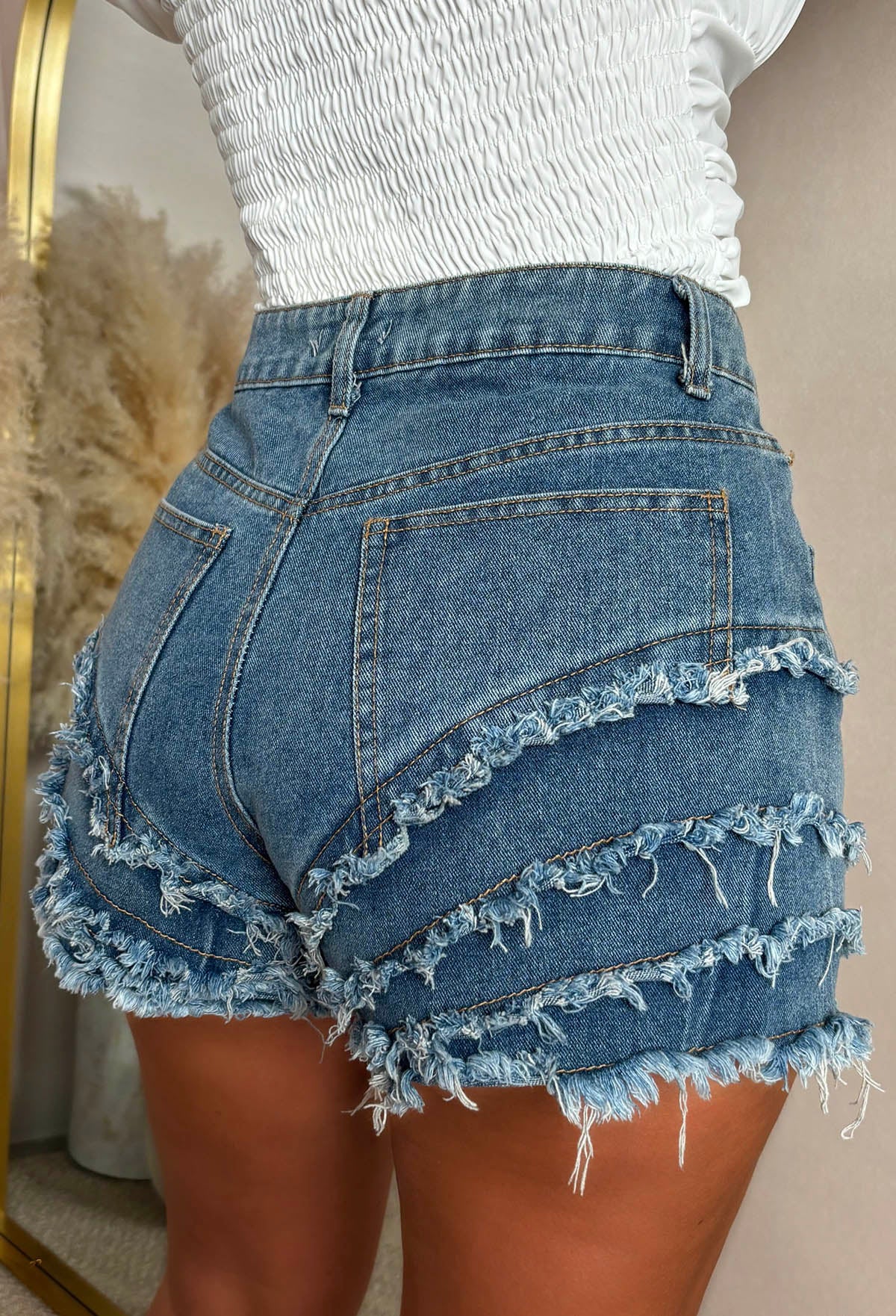 Bonnie Mid Wash Cropped Raw Edge Shorts - Image 3