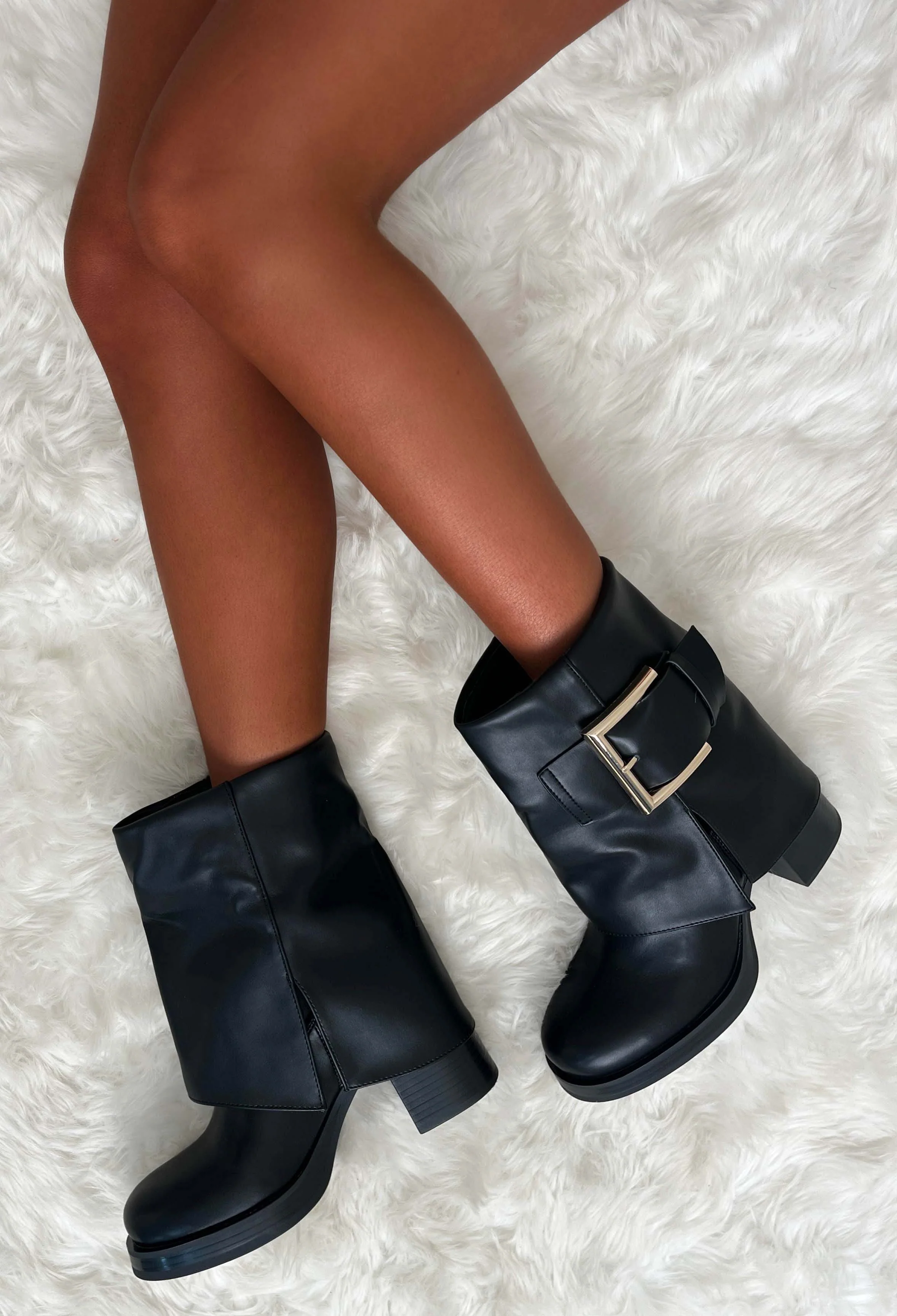 Buckle Me Babe Black Buckle Ankle Shark Boot