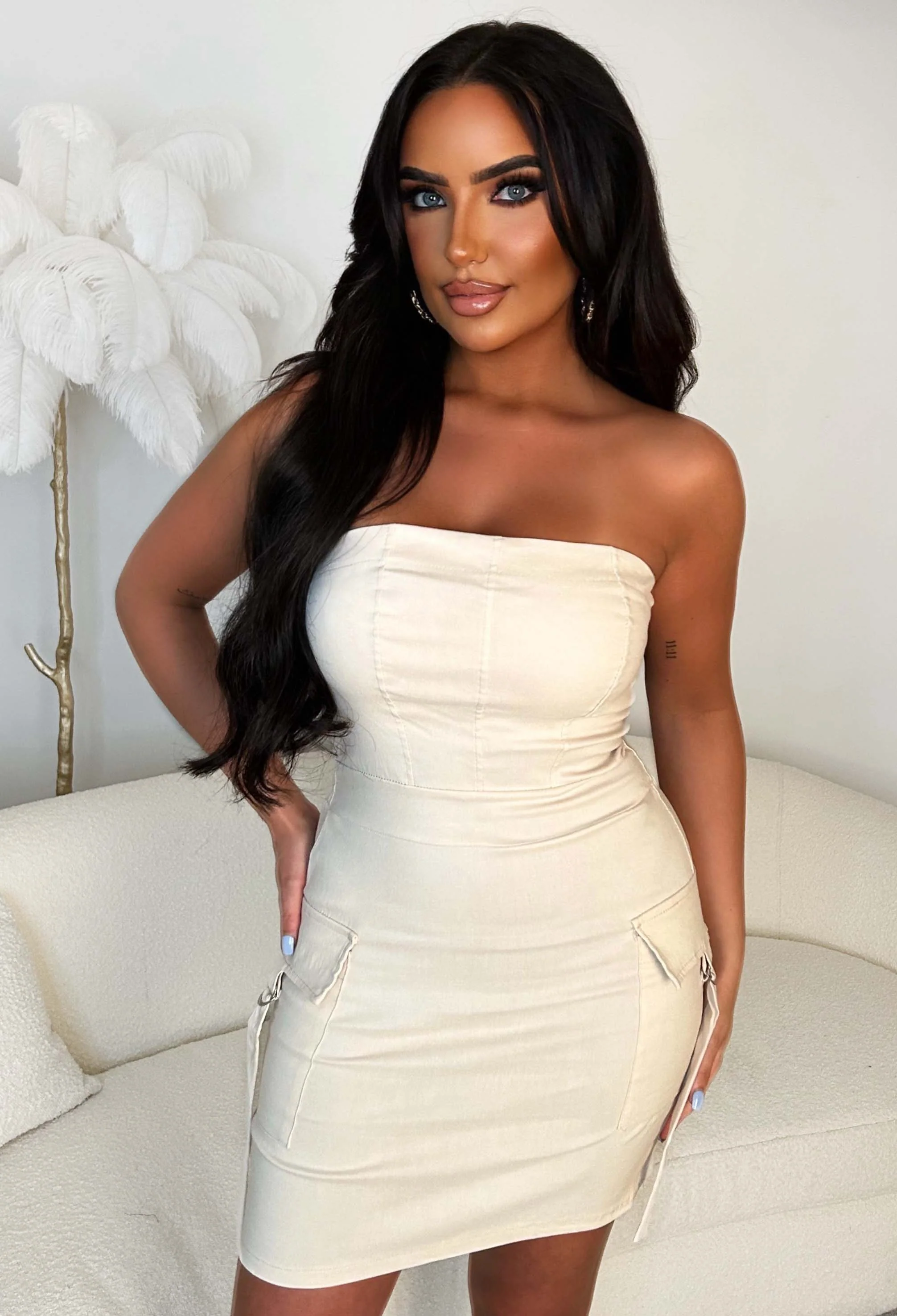 Cargo Cutie Nude Stretch Cargo Mini Dress - Image 3