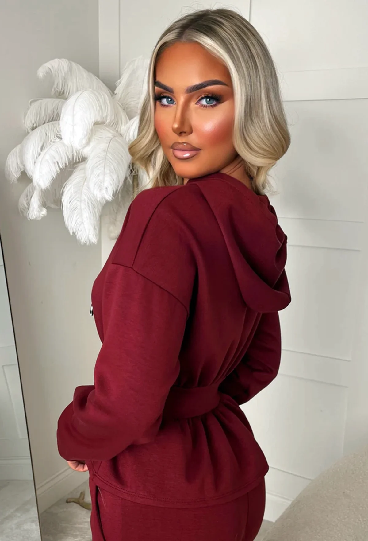 Celeste Chic Burgundy Peplum Loungewear Co-ord - Image 4