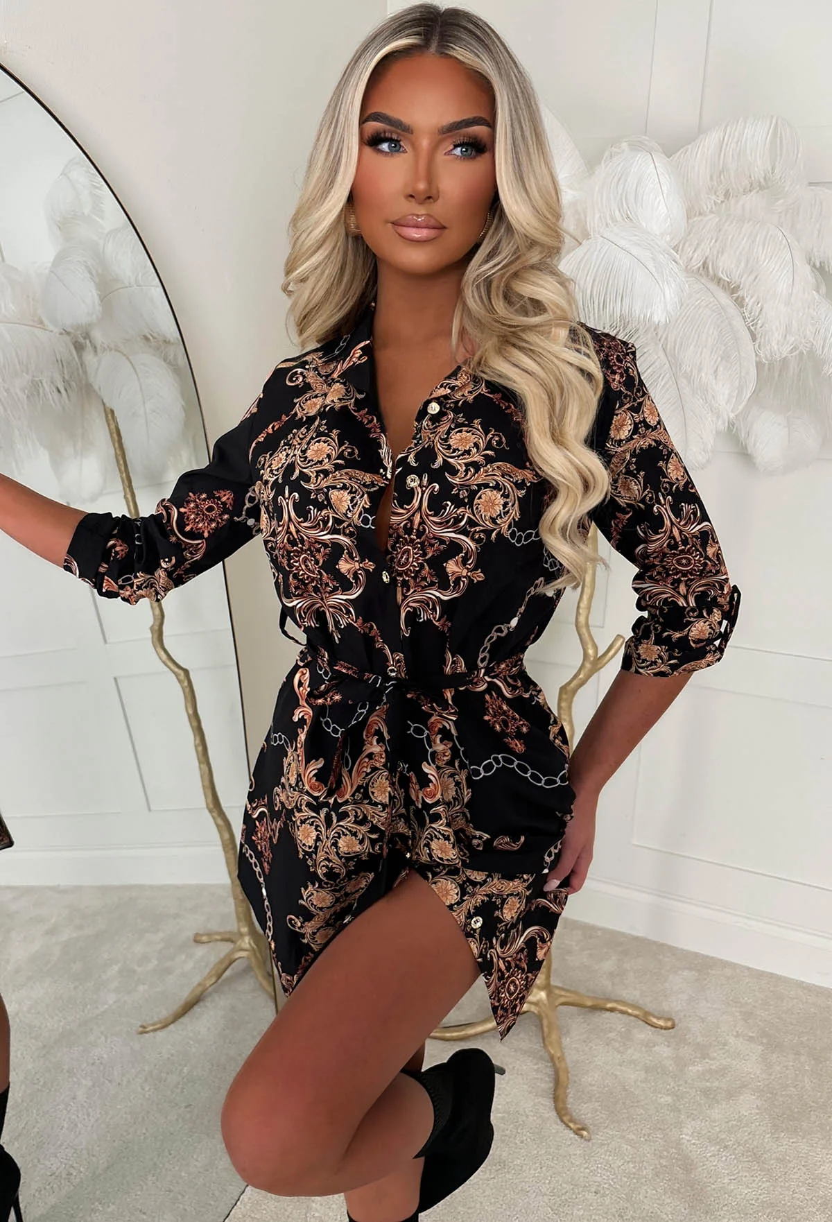 Chained To Love Black Chain Print Shirt Dress - Image 3