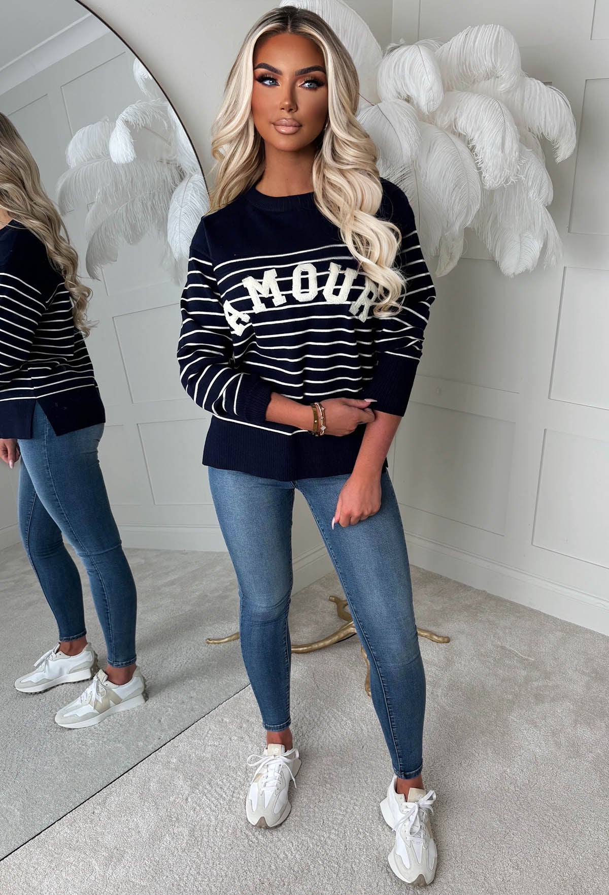 Chic Noir Navy Striped Amour Jumper - Image 2