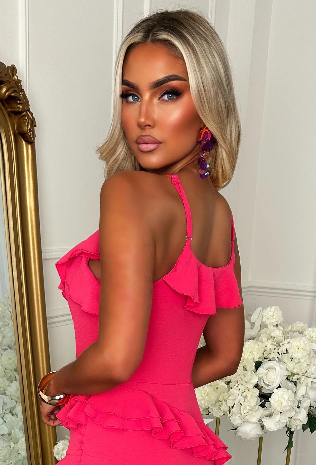 Chica Energy Fuchsia Asymetric Ruffle Hem Mini Maxi Dress - Image 9