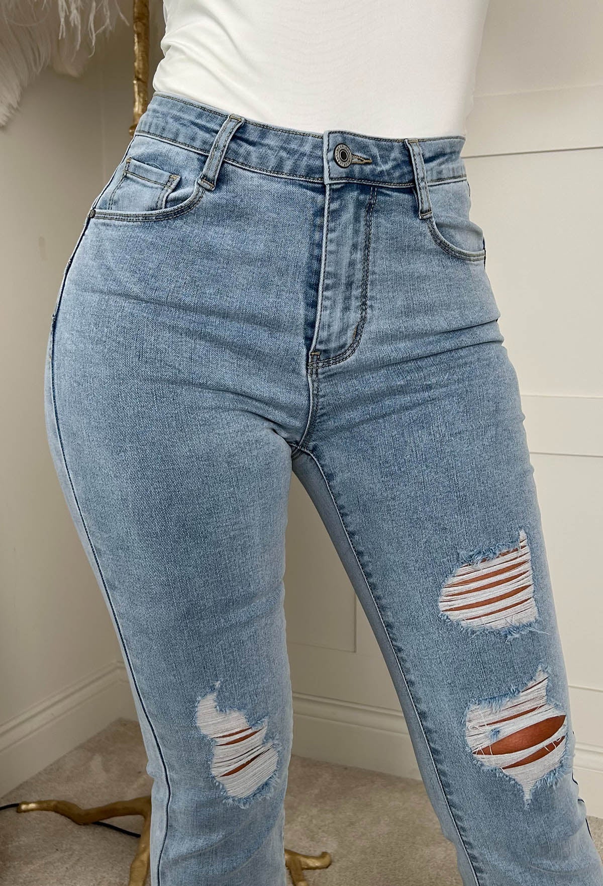 Christiane Ripped Light Wash Stretch Push Up Flared Jeans - Image 3