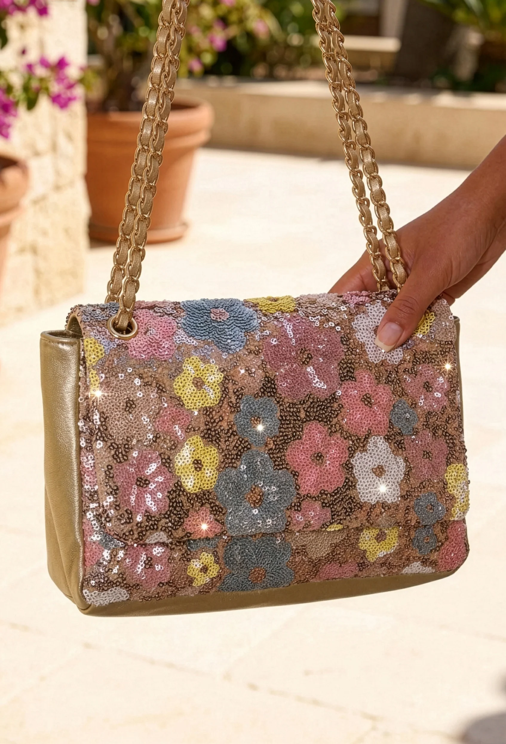 Christine Rose Gold Floral Sequin Bag - Image 2