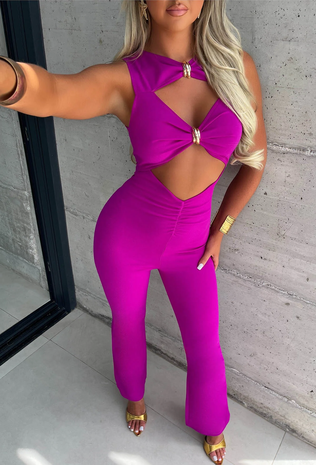 Clio Fuchsia Buckle Detail Cutout Jumpsuit - Image 2