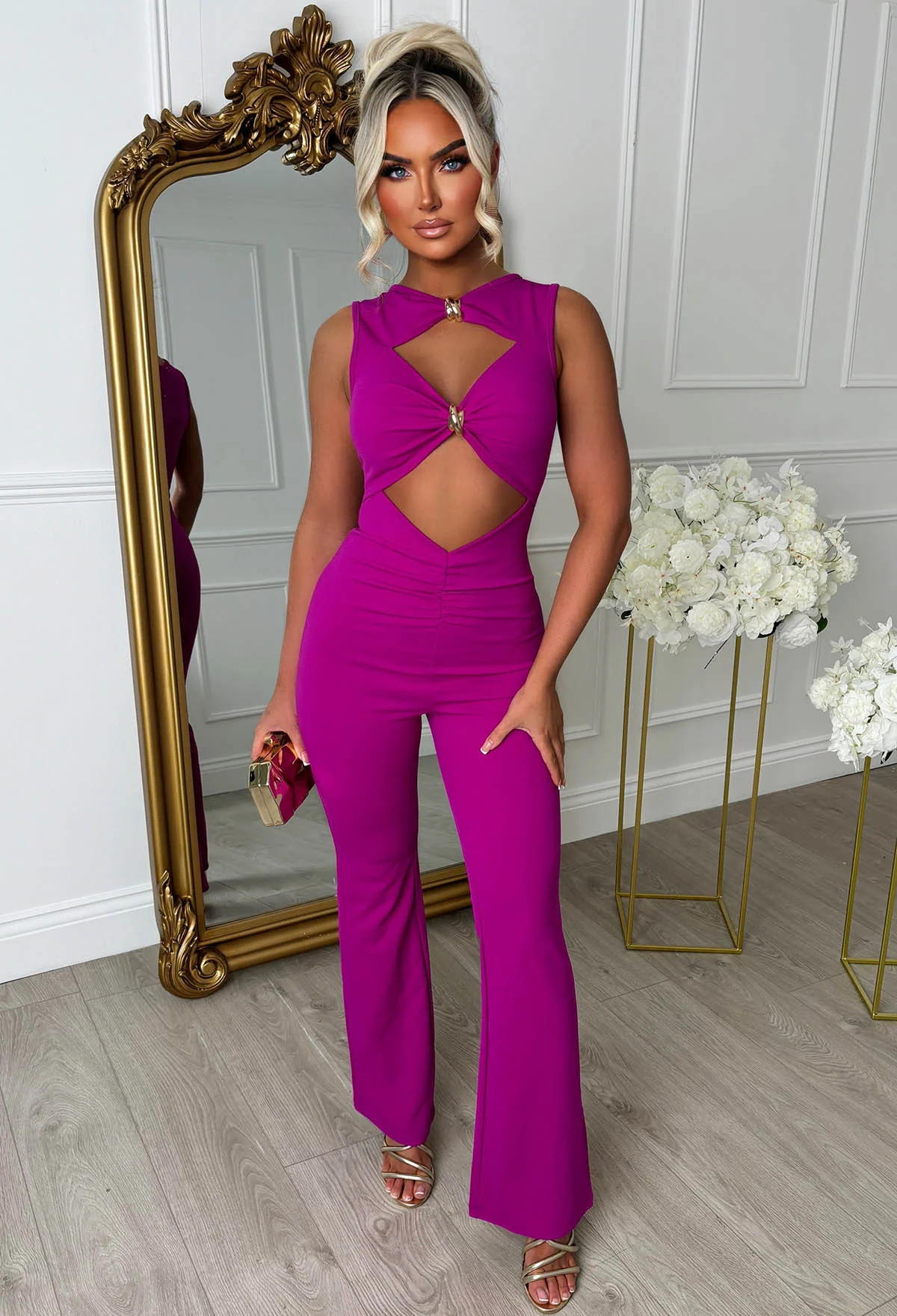 Clio Fuchsia Buckle Detail Cutout Jumpsuit - Image 6