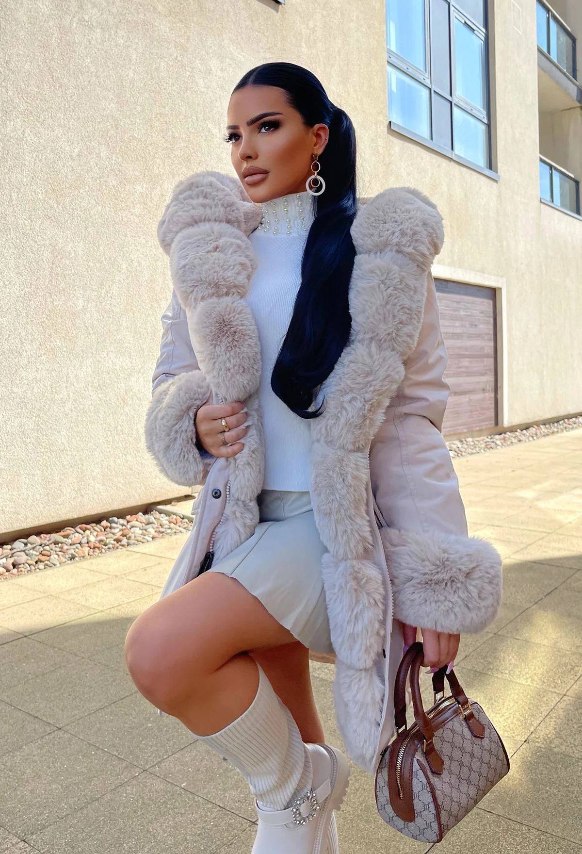 Cocoa Kisses Cream Faux Fur Trim Parka Coat - Image 3
