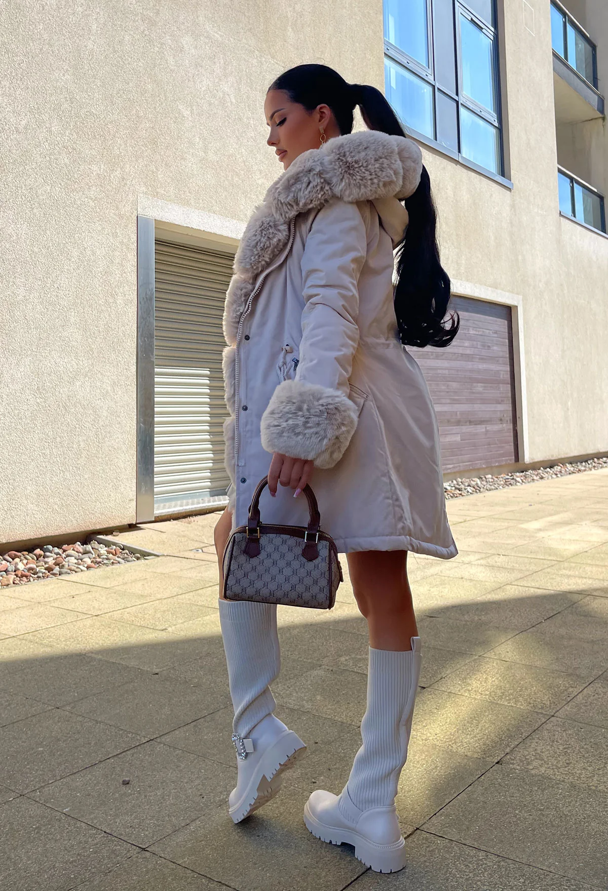 Cocoa Kisses Cream Faux Fur Trim Parka Coat - Image 4