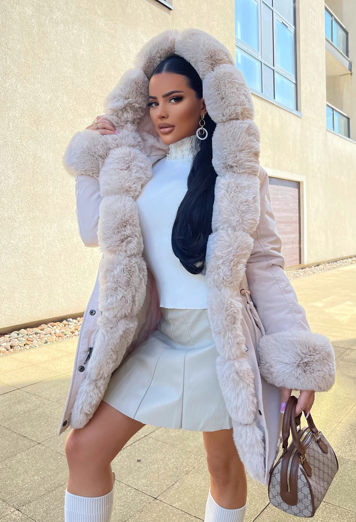 Cocoa Kisses Cream Faux Fur Trim Parka Coat - Image 5