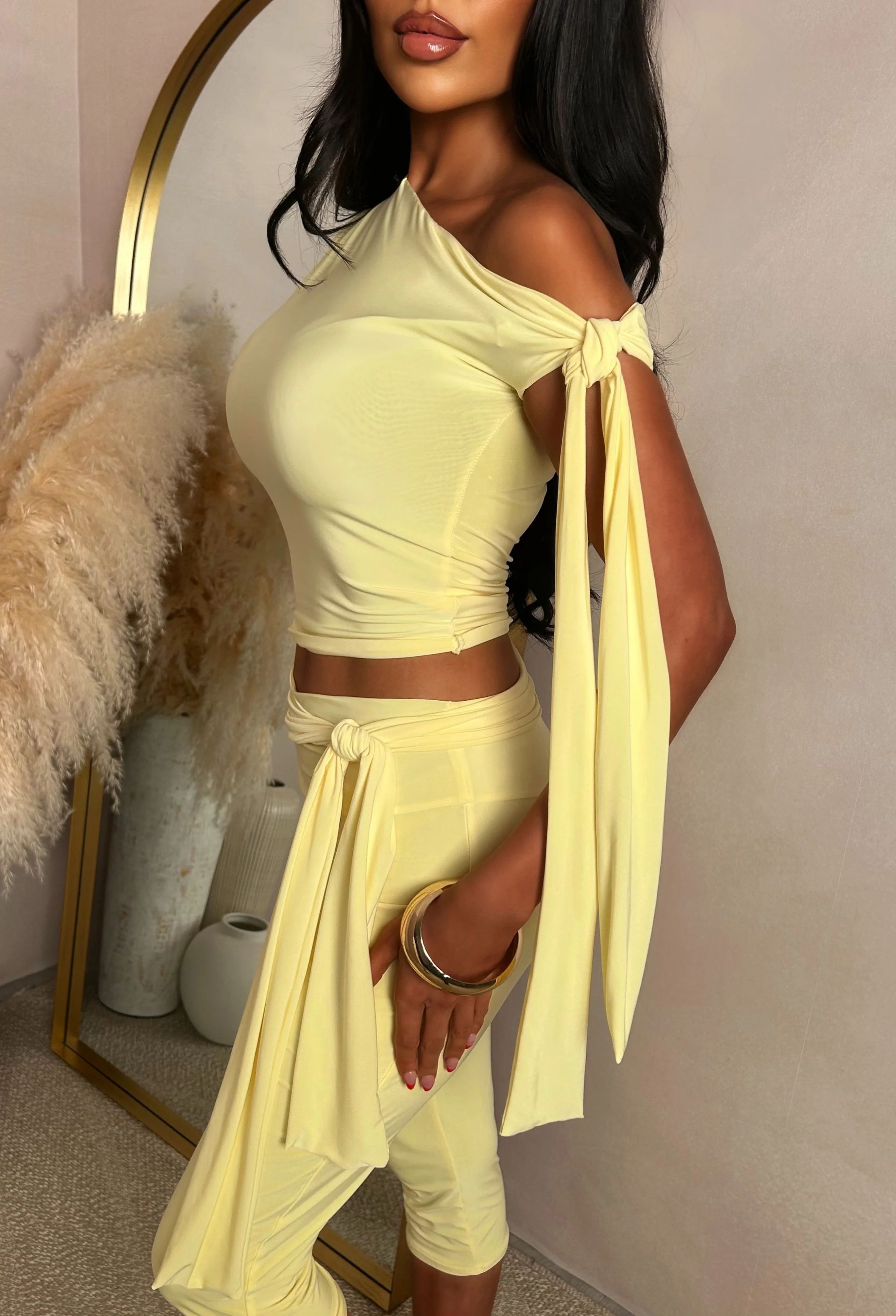 Cool Forever Lemon Tie Detail Top & Capri Trouser Co-Ord Set - Image 5