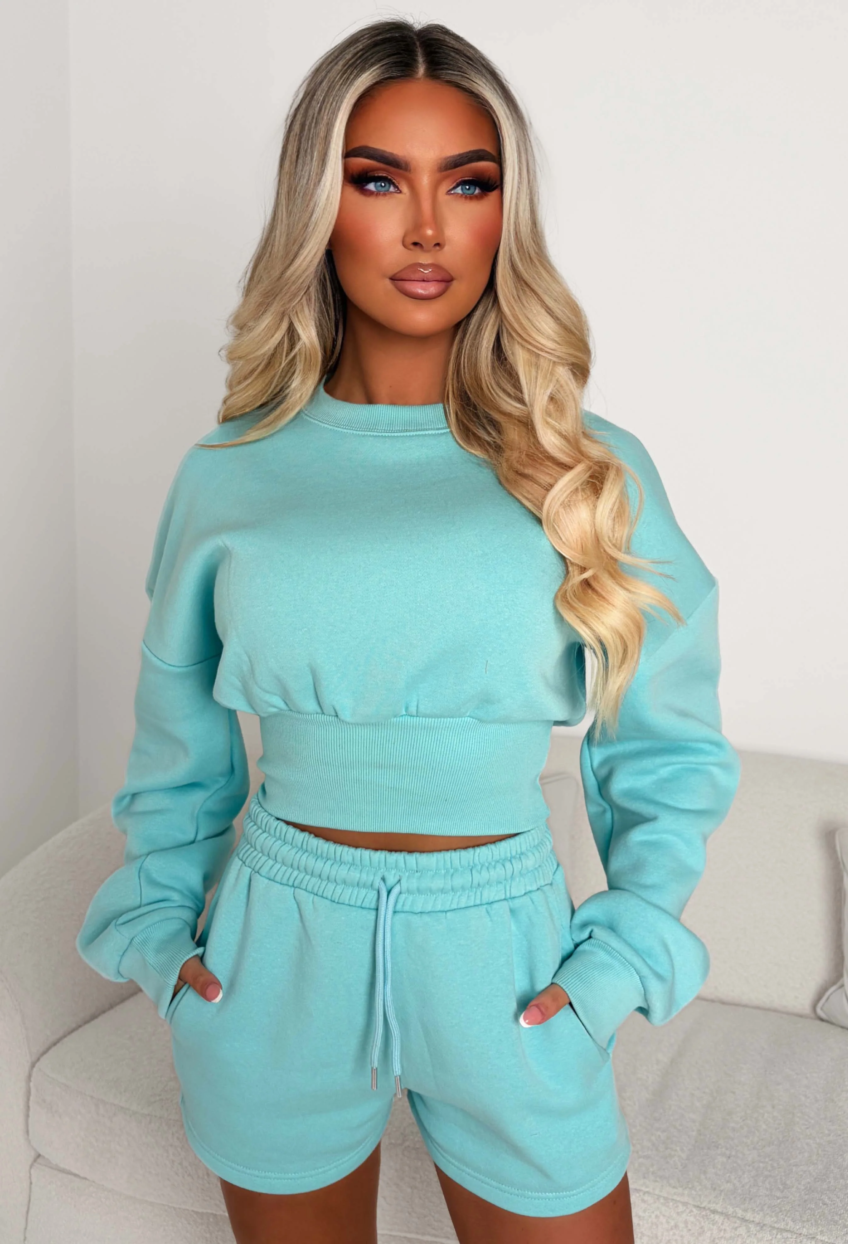 Cosy Love Mint Sweatshirt And Shorts Lounge Co-Ord Set - Image 2