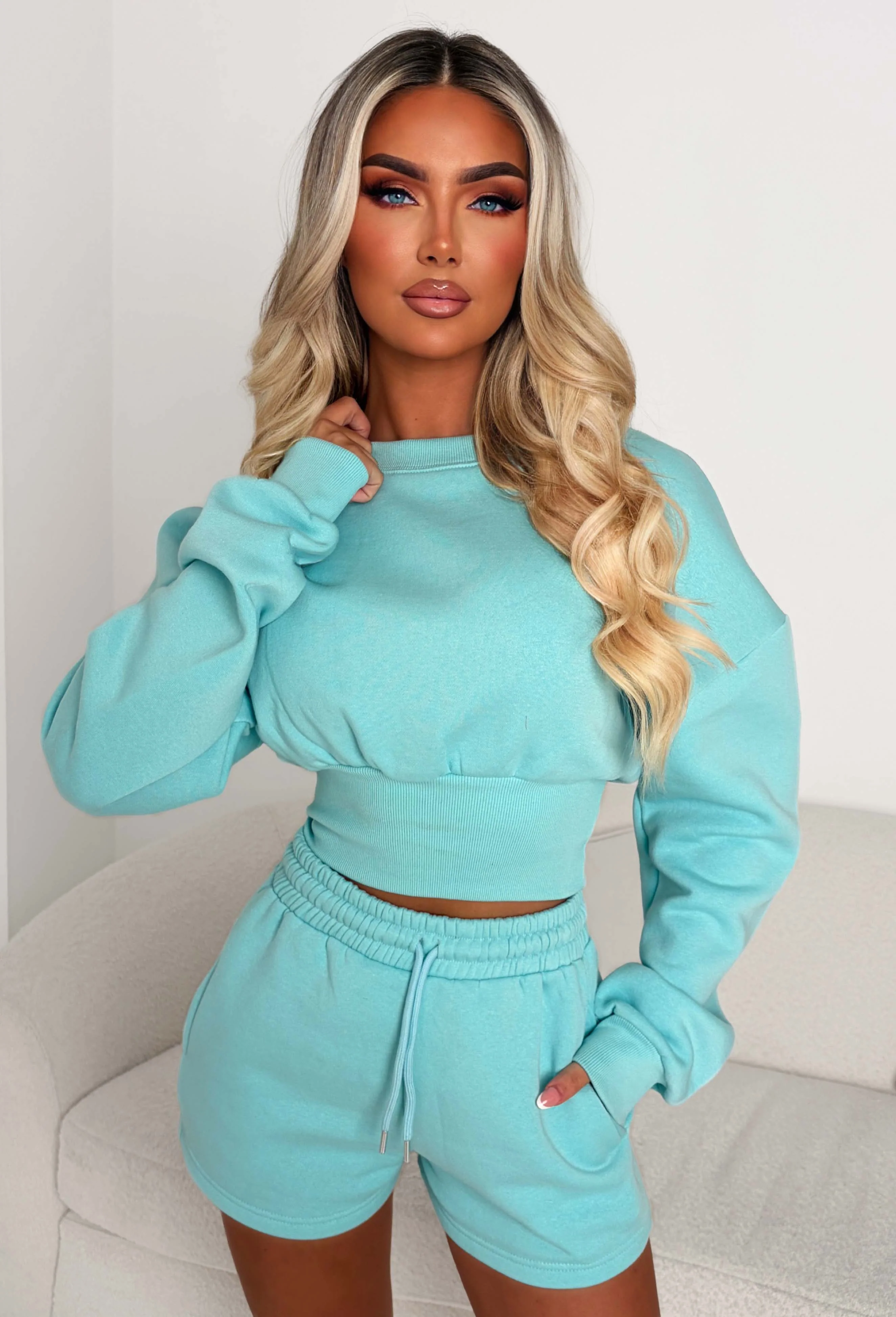 Cosy Love Mint Sweatshirt And Shorts Lounge Co-Ord Set - Image 4