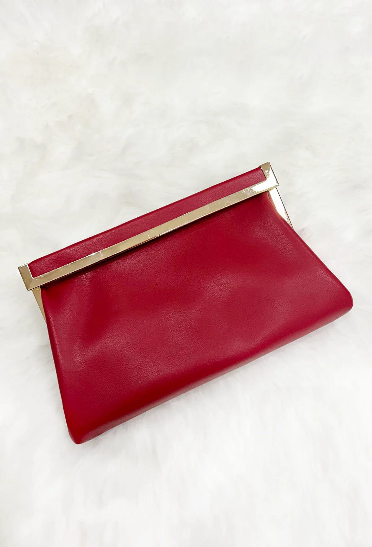Couture Lifestyle Red Gold Trim Faux Leather Clutch With Chain Strap - Image 2