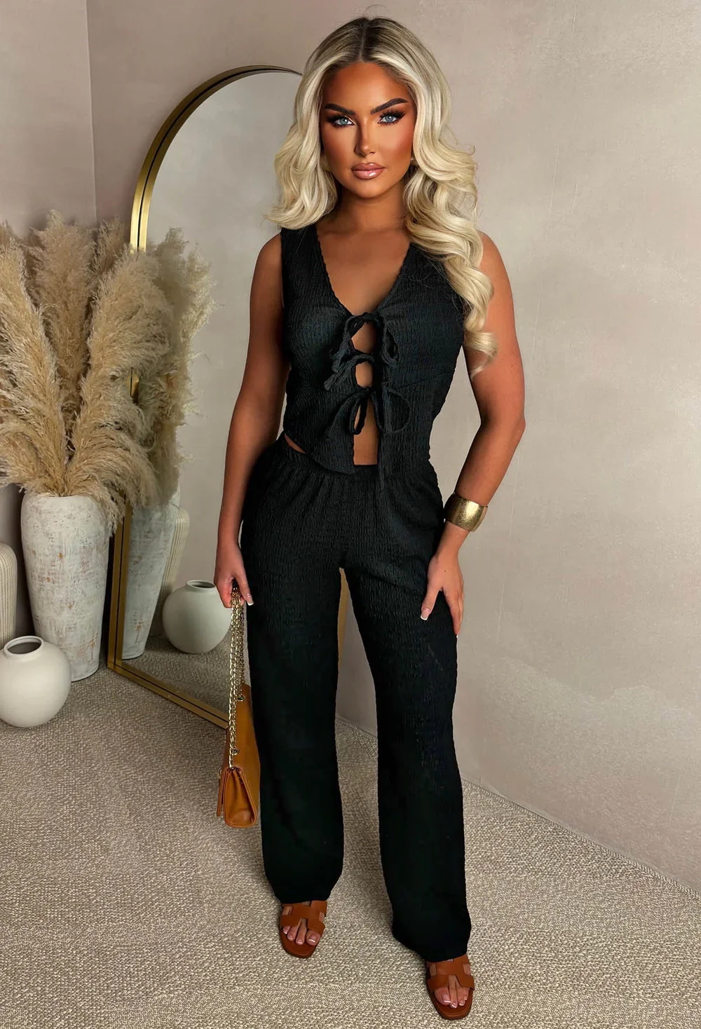 Crimson Crush Black Straight Leg Stretch Trousers