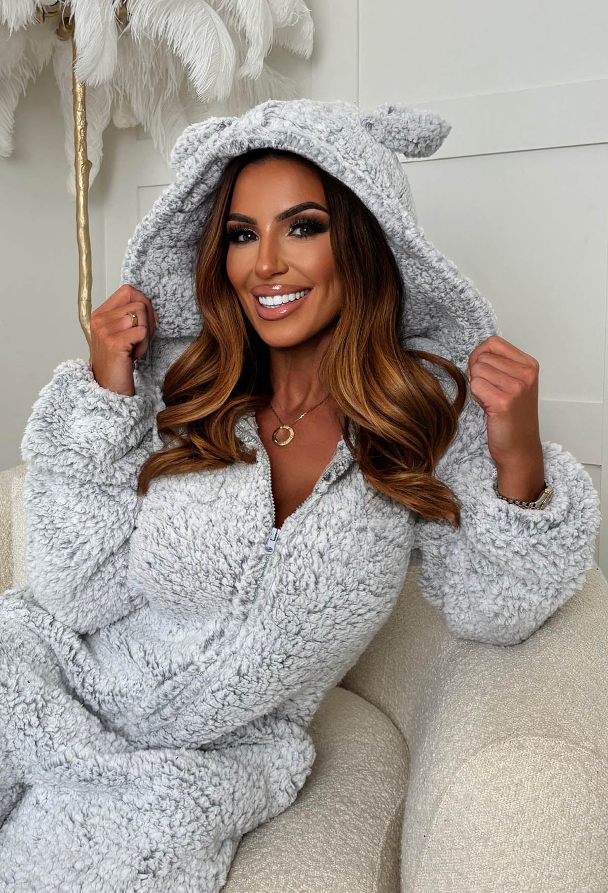 Cute & Cuddly Grey Teddy Bear Hooded Zip Up Onesie - Image 2