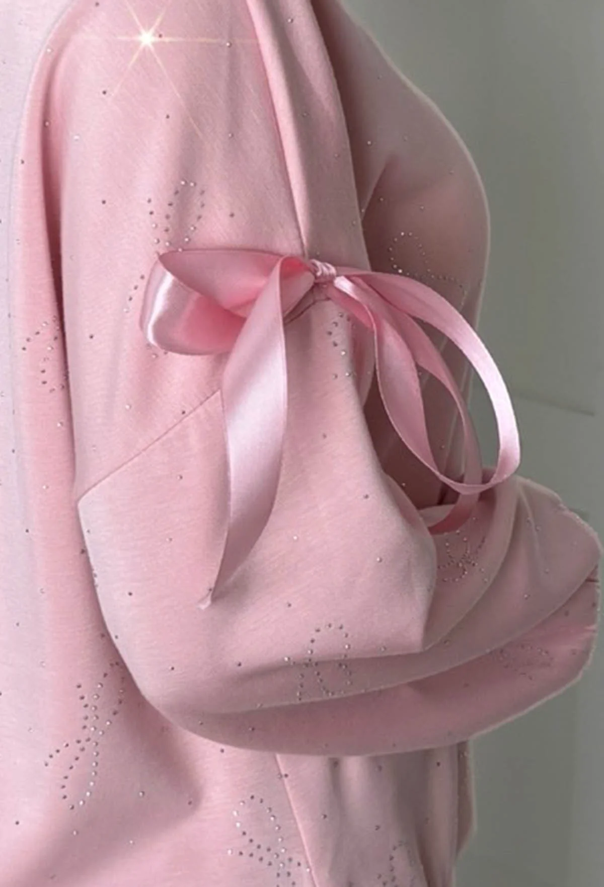 Cute One Light Pink Diamante Bow Sweatshirt - Image 4