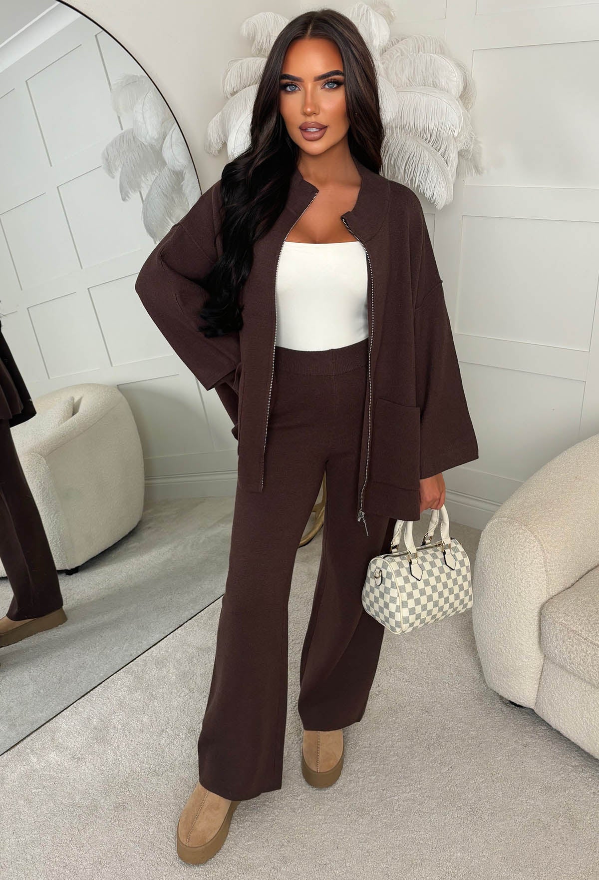Cutest Cosies Brown Zip Up Batwing Knitted Set - Image 2