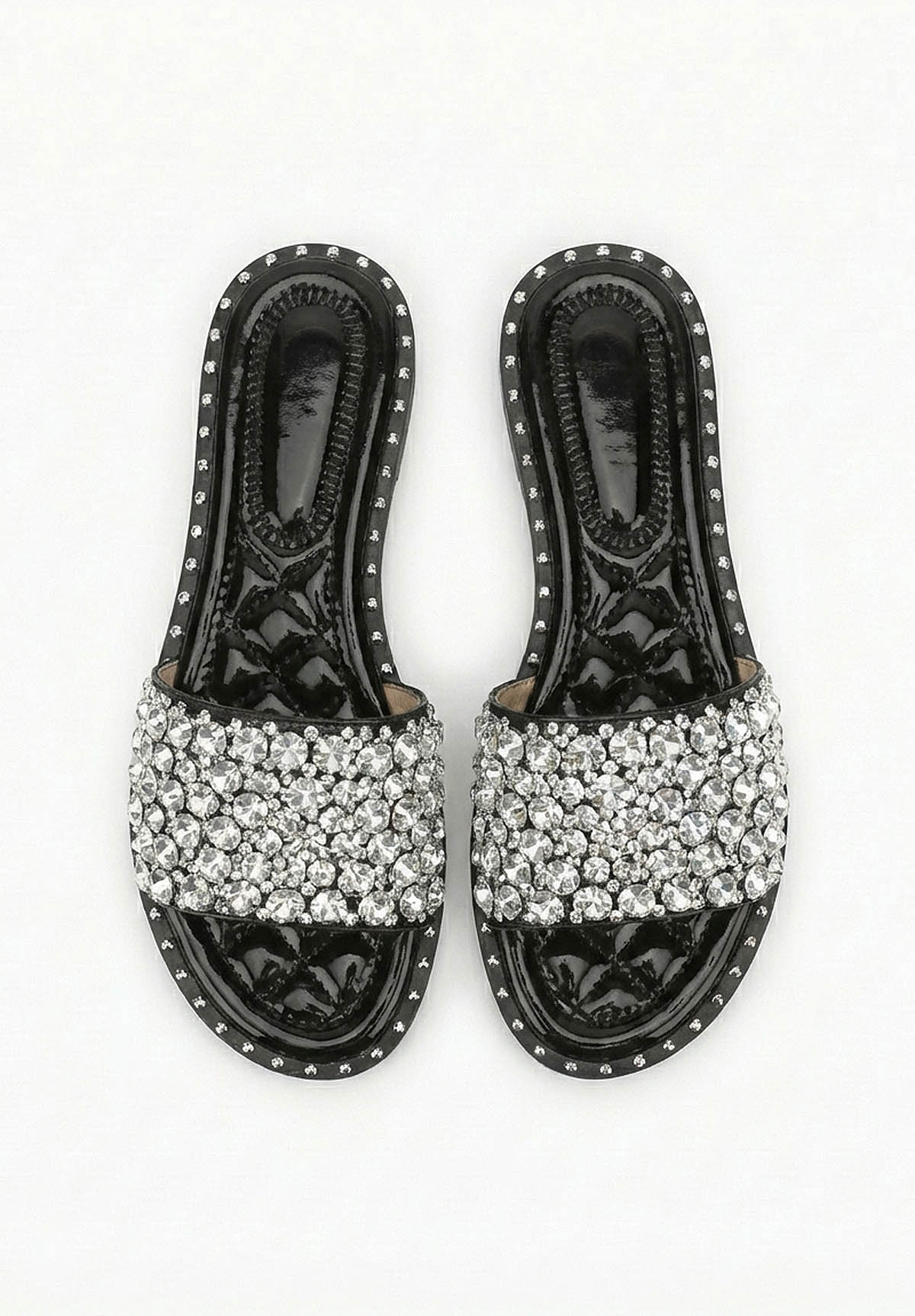 Dazzle Dream Black Diamante Flat Sandals - Image 2