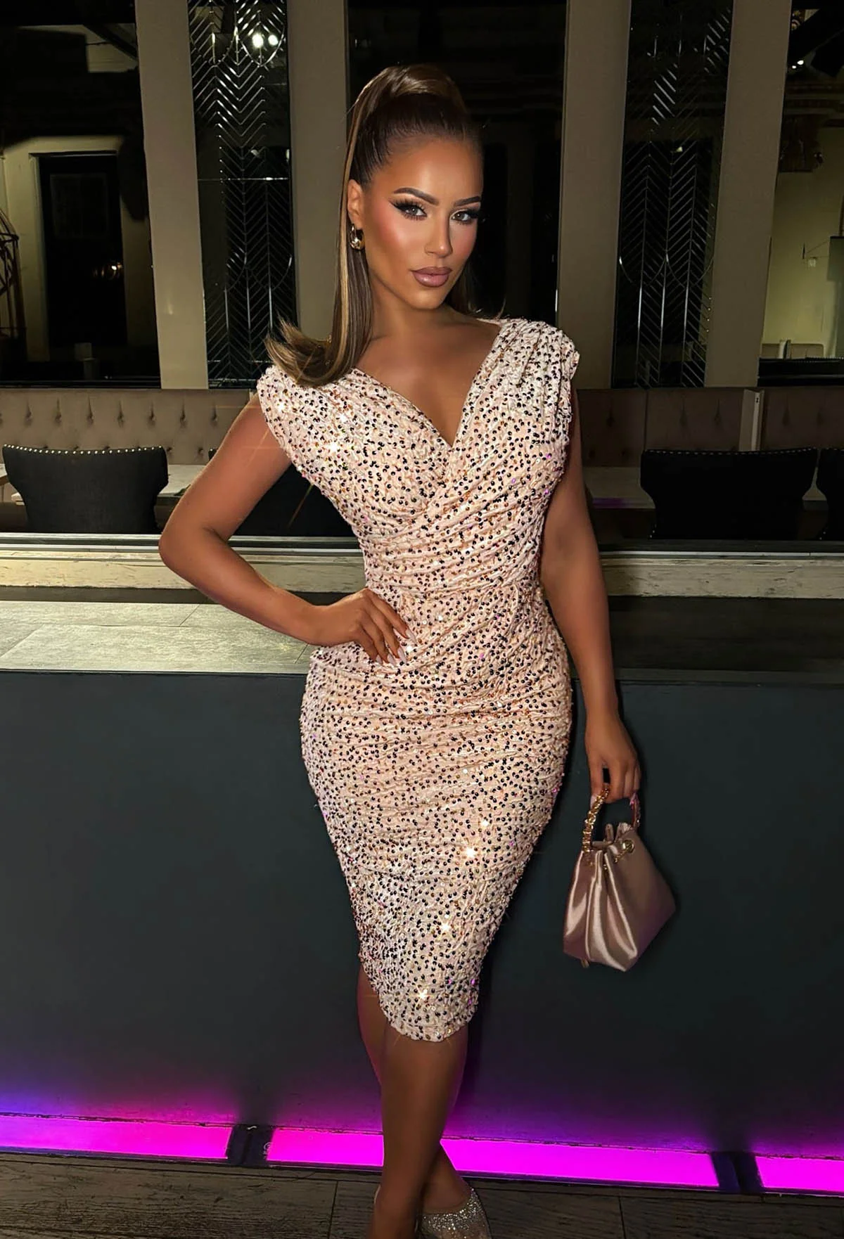 Dazzling Darling Gold Sleeveless Sequin Midi Dress - Image 2