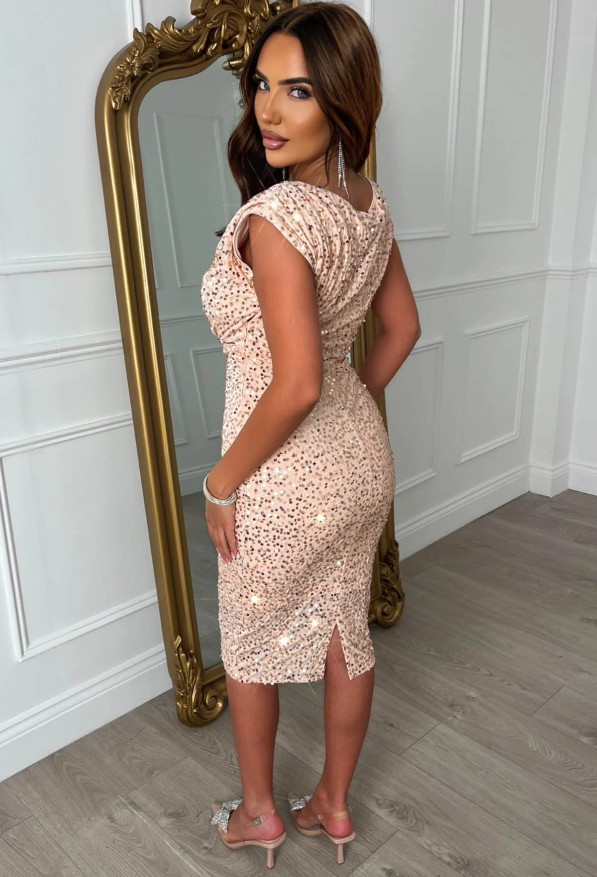 Dazzling Darling Gold Sleeveless Sequin Midi Dress - Image 9