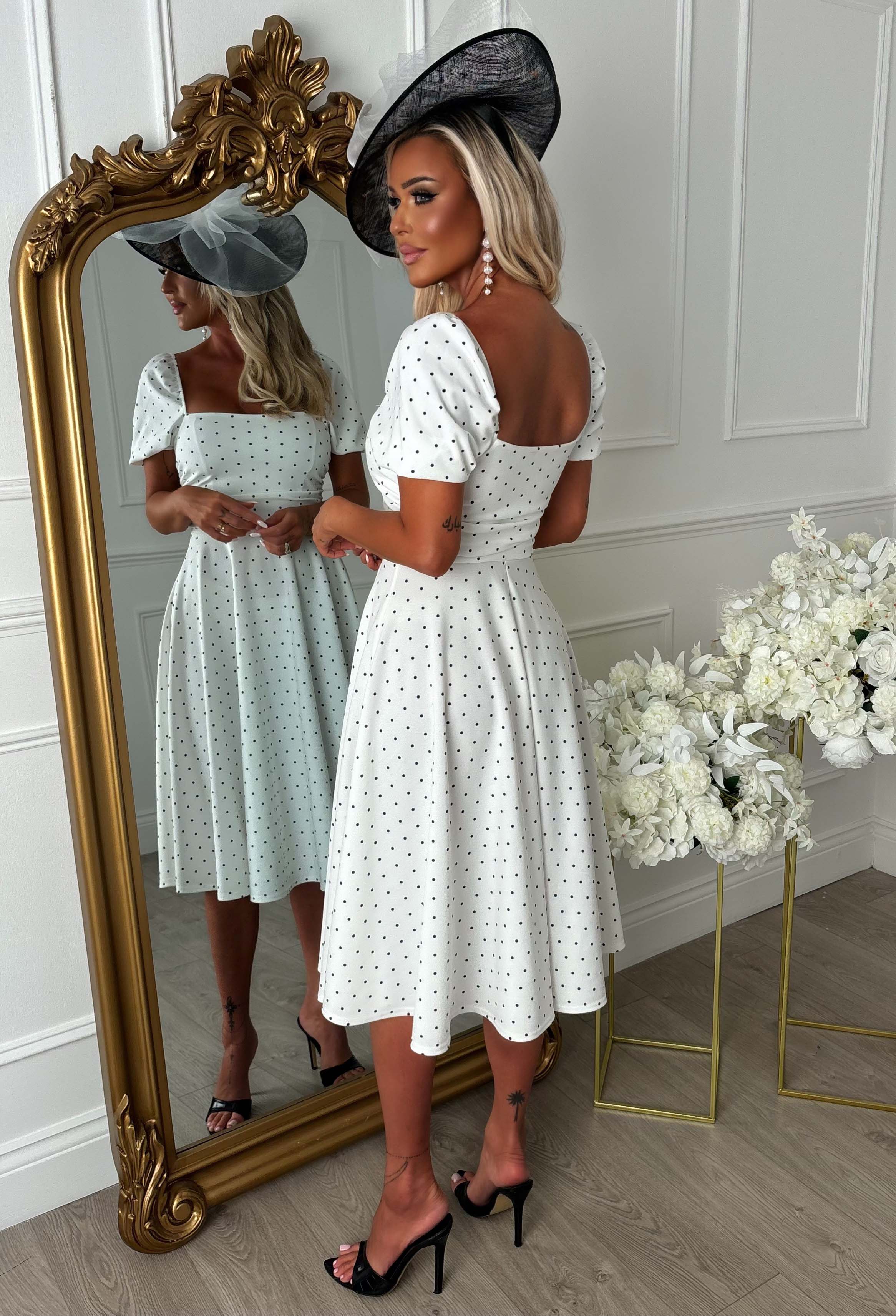 Delilah White Polka Dot Short Sleeve Midi Dress - Image 4