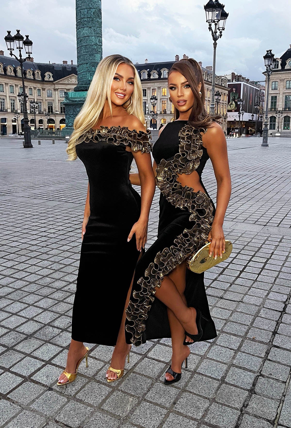 Desirable & Divine Black Velvet Ruffle Bardot Midaxi Dress - Image 4
