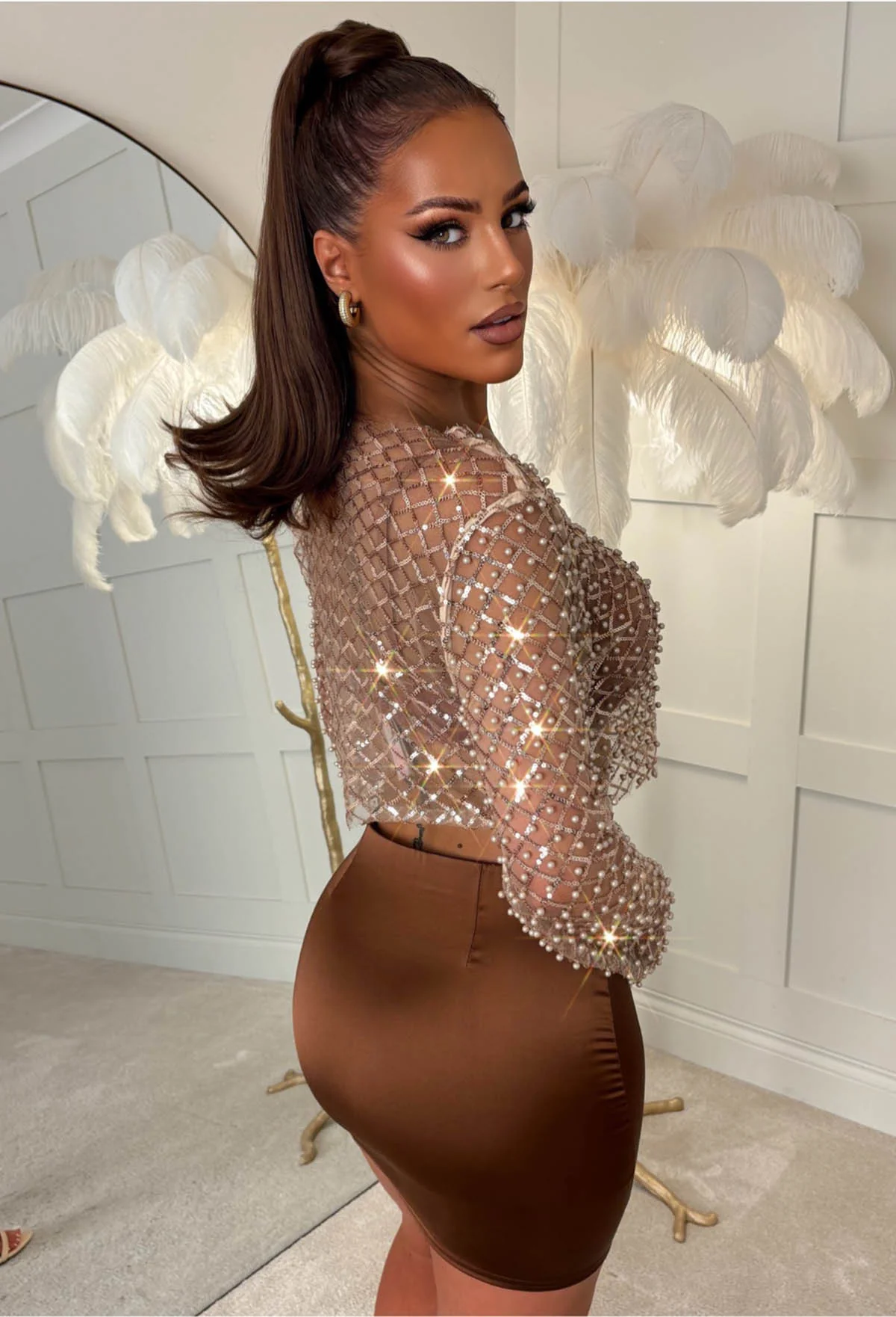 Diavana Brown Satin Mini Skirt - Image 3