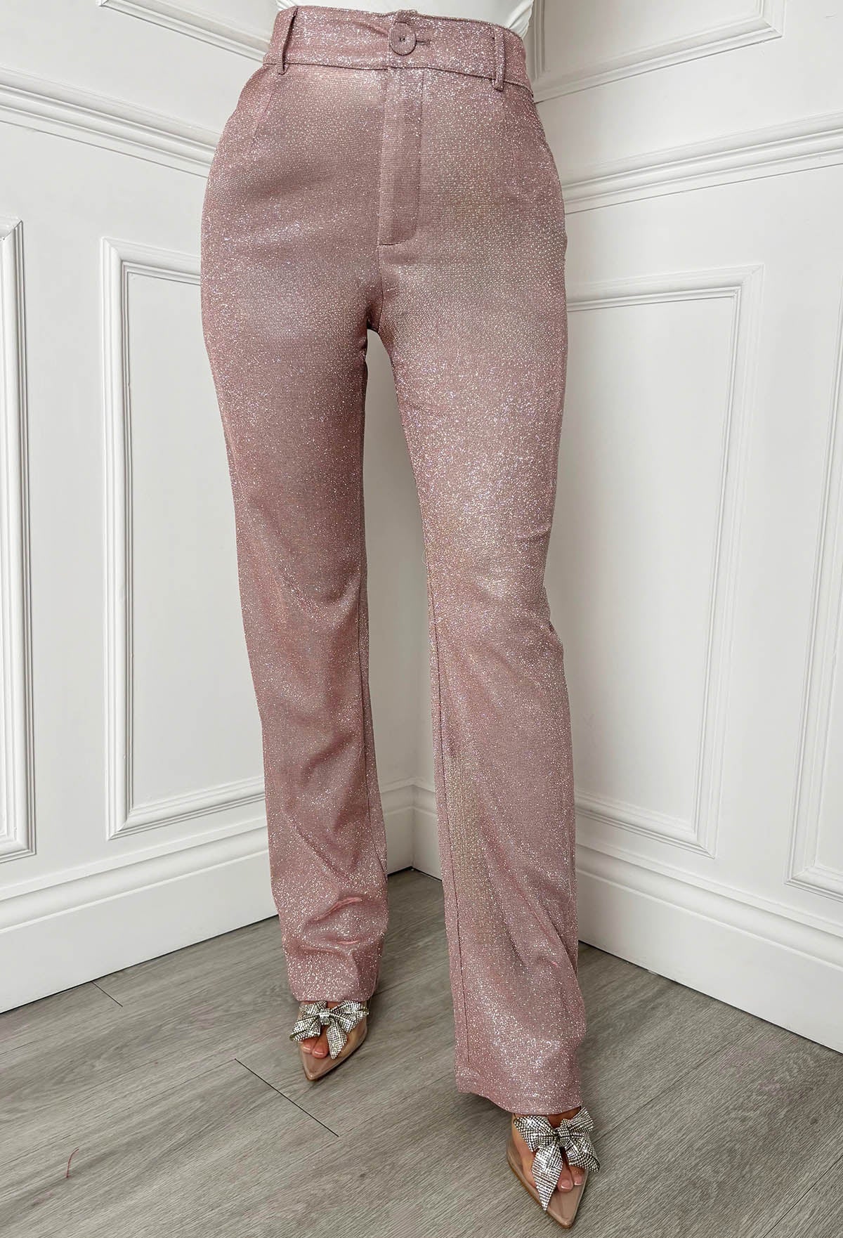 Divine Diva Pink Lurex Stretch Straight Leg Trousers - Image 4