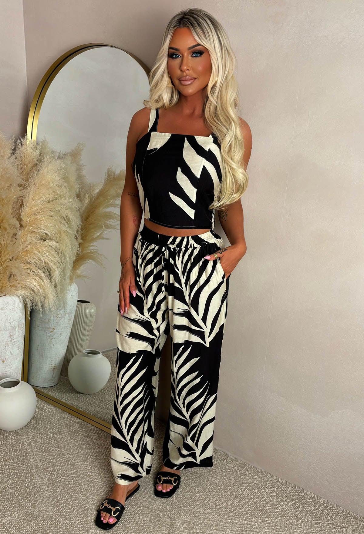 Divine Love Monochrome Tropical Print Trouser Co-Ord - Image 3